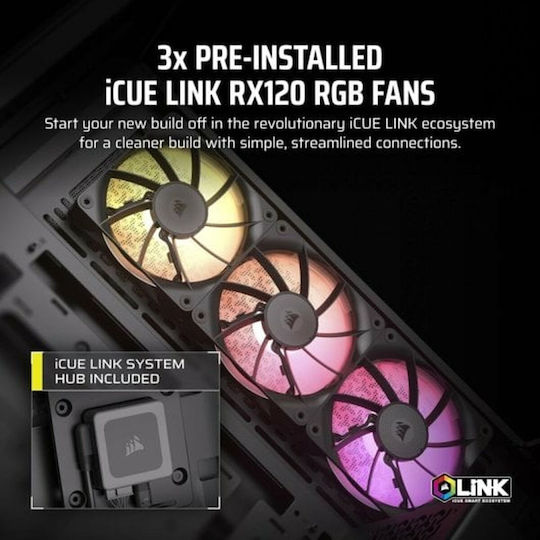 Corsair ICUE LINK 3500X Gaming Midi Tower Κουτί Υπολογιστή με Πλαϊνό Παράθυρο και RGB Φωτισμό Μαύρο