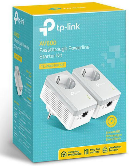 TP-LINK TL-PA4010P KIT v4 Powerline für kabelgebundene Verbindung mit Durchgangssteckdose Steckdose und Anschluss Ethernet