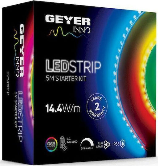 Geyer Wasserdicht LED-Streifen 12V RGB Licht 5m Typ SMD5050 mit Netzteil & Fernbedienung