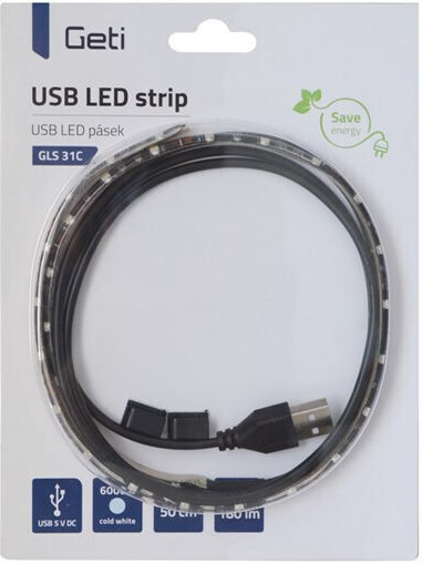 Geti Waterproof LED Strip USB 5V Cold White Light 0.5m Type SMD3528 with Power Supply