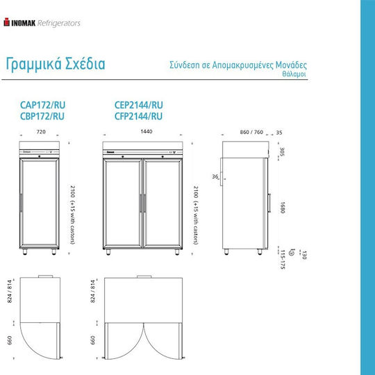 Inomak Gewerblicher Kühlschrankraum B72xT76.8xH210cm CAP172/SL/RU
