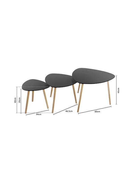 Oval Side Table Mileo Wooden Black 3 Pieces M46xL59.5xH51cm