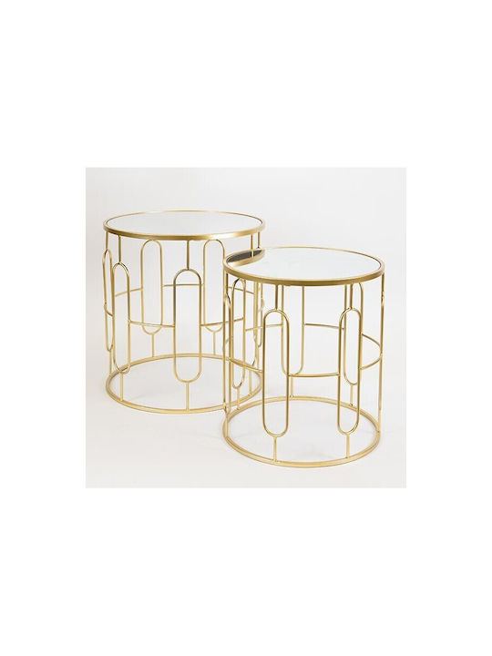 Round Side Table Glass Gold 2pcs L45xW45xH51cm.