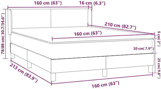 Double Bed Upholstered with Fabric Dark Grey with Slats & Mattress 160x210cm