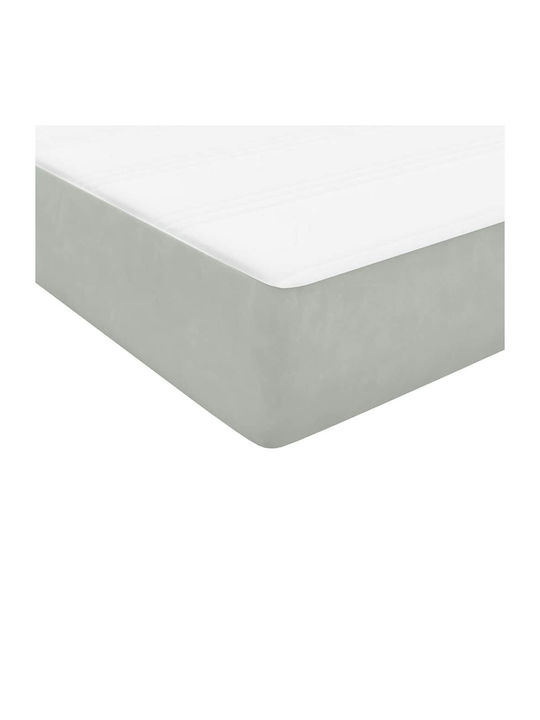 Pat Dublu Tapitat cu Material Gri Deschis cu Plăci și Saltea 160x210cm