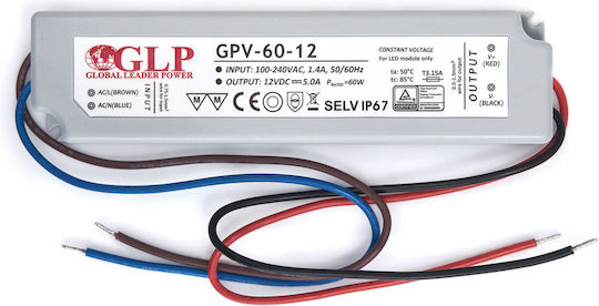 GLP Τροφοδοτικό LED Στεγανό IP67 Ισχύος 60W με Τάση Εξόδου 12V