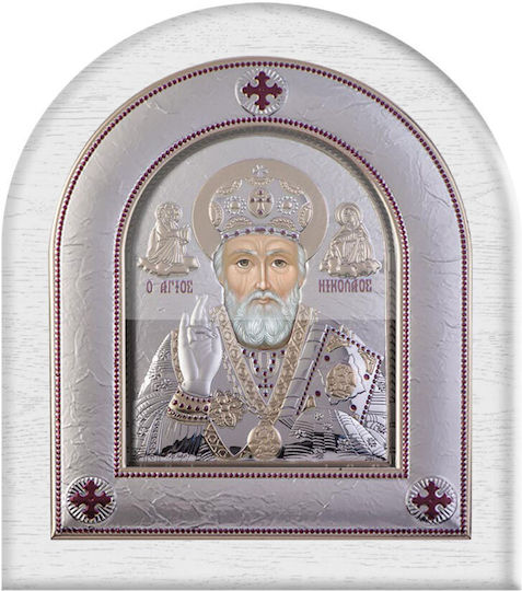 Slevori Saint Nicholas Modern Regular Wreath Glass 8.8x10 White Gold Silver Wood 189369 1pc