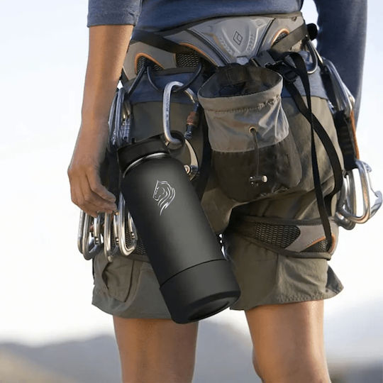 Cool'NMore Stainless Steel Thermos Bottle BPA Free 1L Black with Handle Straw Loop and Mouthpiece