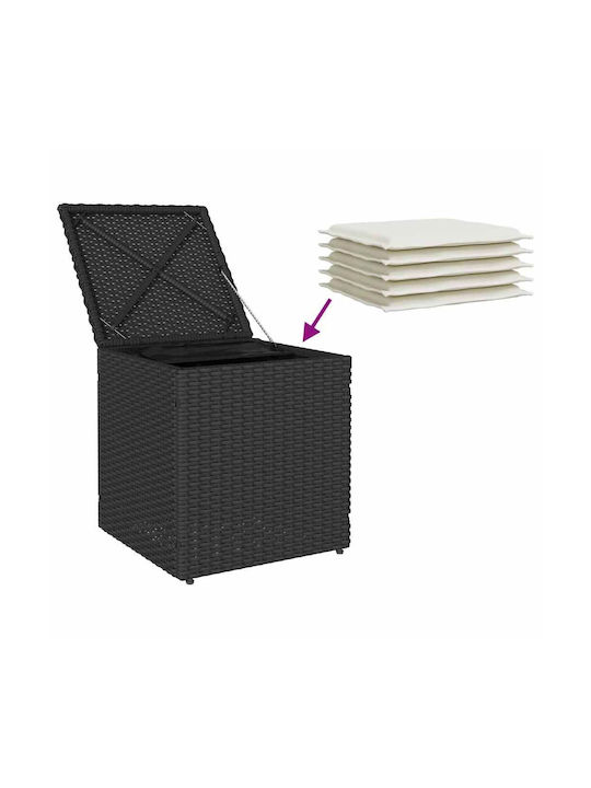 Garden Stool Cube for Outdoor Rattan with Cushion Black 2 Pieces 40x40x43cm
