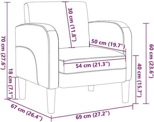 Armchair Made of Dark Gray Artificial Leather 69x67x70cm