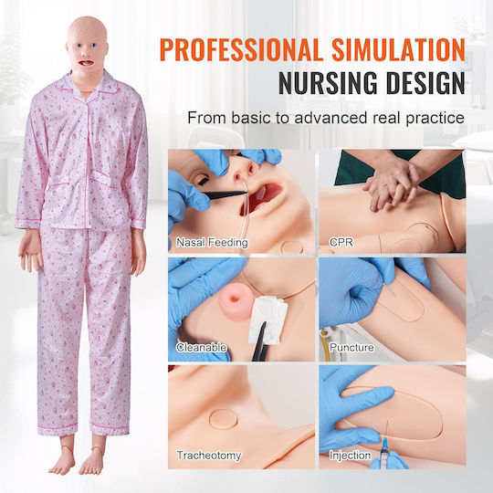 Male Manikin Vevor Nursing Training Male Female Male Life-Size Demonstration Manikin Nursing Education Multi-Function Teaching Model Training Body Care Simulator Anatomical Mannequin PVC