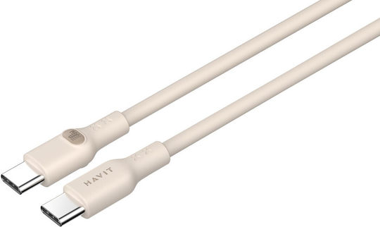 Havit USB 2.0 Кабел USB-C Мъжки - USB-C 100W Захранване PD Бежов 2м CB6284