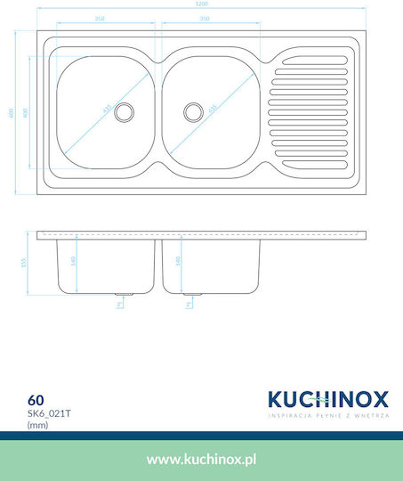 Kuchinox SK6_021T Ένθετος Inox Brushed Μ120xΠ60cm Ασημί Kuchinox SK6_021T Ένθετος Inox Brushed Μ120xΠ60cm Ασημί