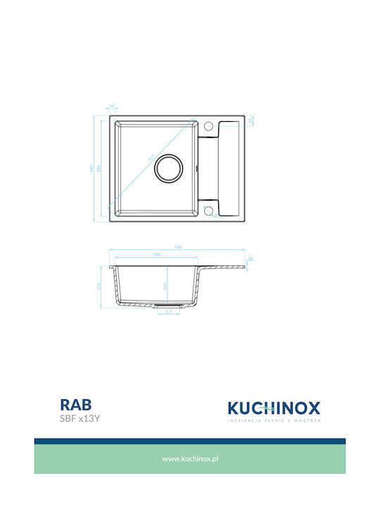Kuchinox Drop-In Chiuvetă din Granit Sintetic L56xW44cm Gri