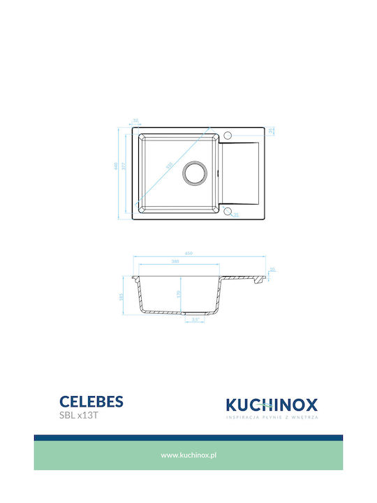 Kuchinox Drop-In Spüle aus Verbundgranulat B65xT44cm Schwarz