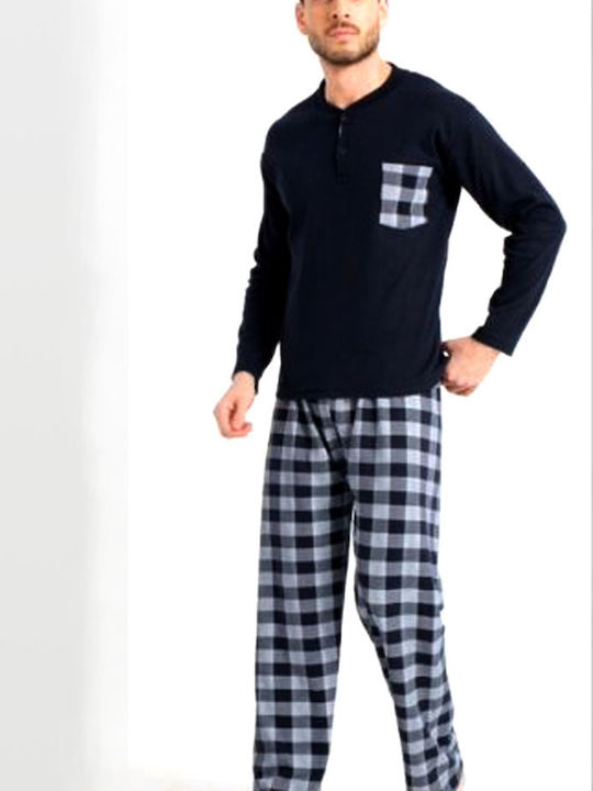 Rimoli Men's Winter Cotton Checked Pajamas Set Black