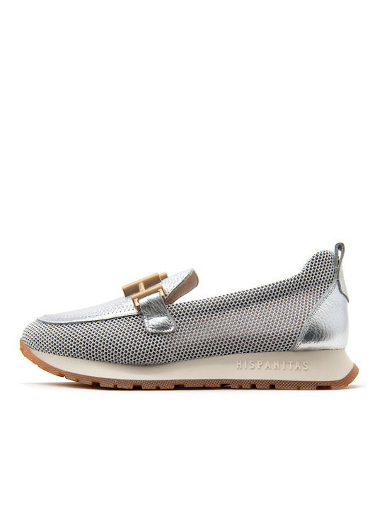 Hispanitas Leather Women's Moccasins in Silver Color