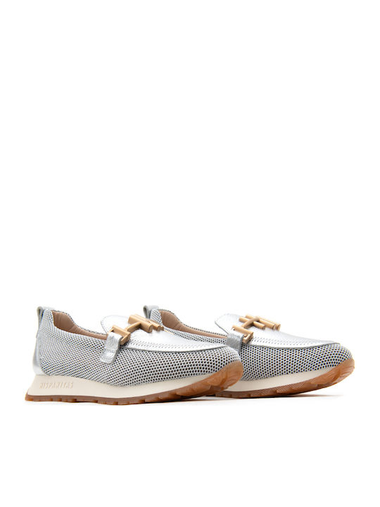 Leather Women's Moccasins in Silver Color