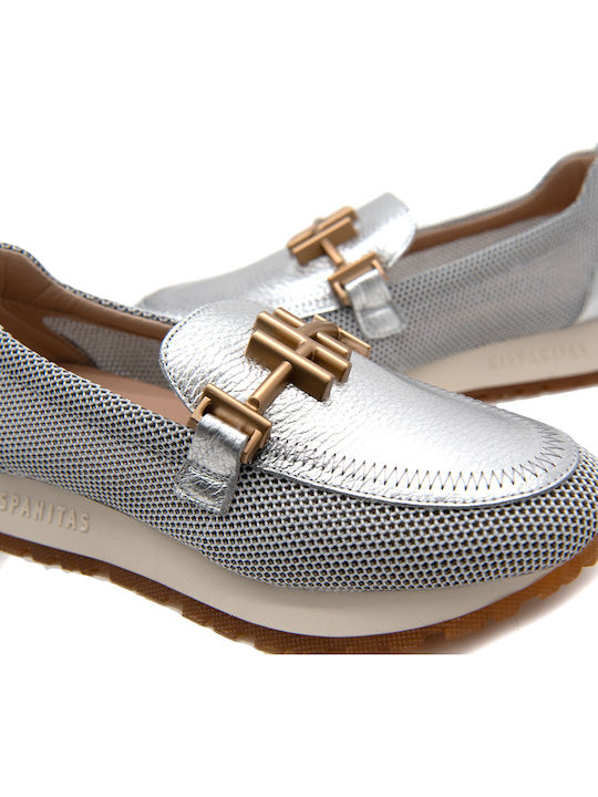 Leather Women's Moccasins in Silver Color