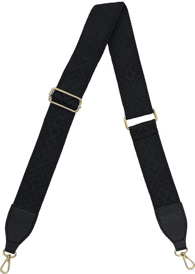 Adjustable Bag Strap 5cm Crossbody or Shoulder Gold Metal Hook Solid Color Diamonds Black