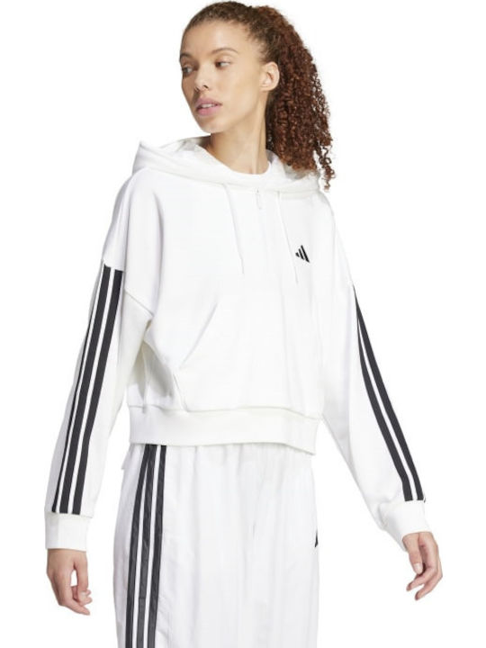 Essentials 3-Stripes French Terry Γυναικείο Φούτερ με Κουκούλα Λευκό