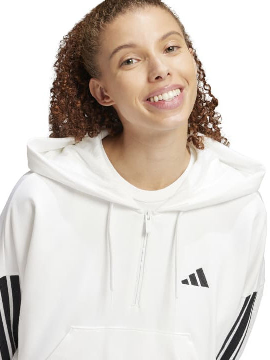 Essentials 3-Stripes French Terry Γυναικείο Φούτερ με Κουκούλα Λευκό