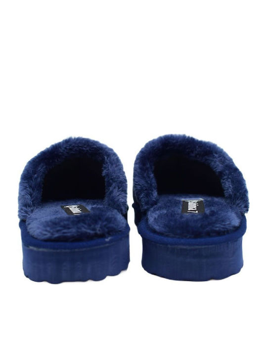 Winter Women's Slippers with Fur Blue