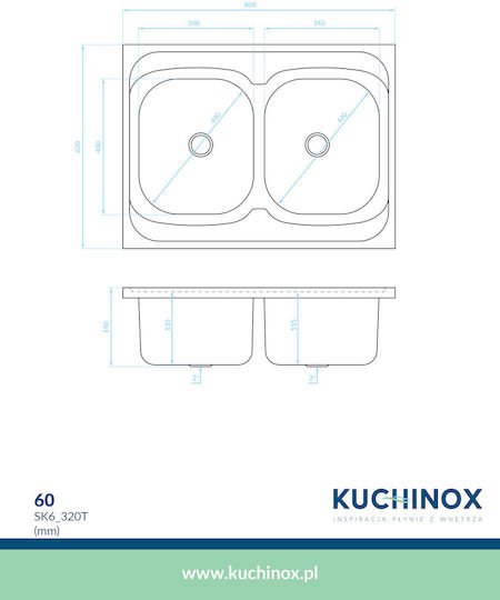 Kuchinox SK6_320T Ένθετος Inox Brushed Μ80xΠ60cm Ασημί Kuchinox SK6_320T Ένθετος Inox Brushed Μ80xΠ60cm Ασημί