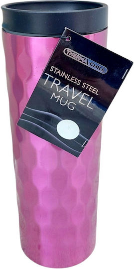 Dream House Trendy Glass Thermos Stainless Steel 500ml Magenta with Mouthpiece