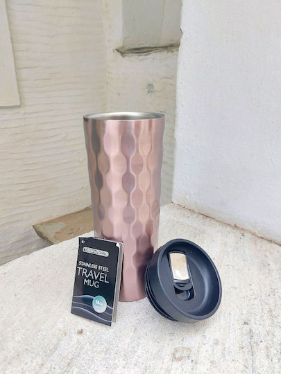 Dream House Trendy Glass Thermos Stainless Steel 500ml Pink Gold with Mouthpiece