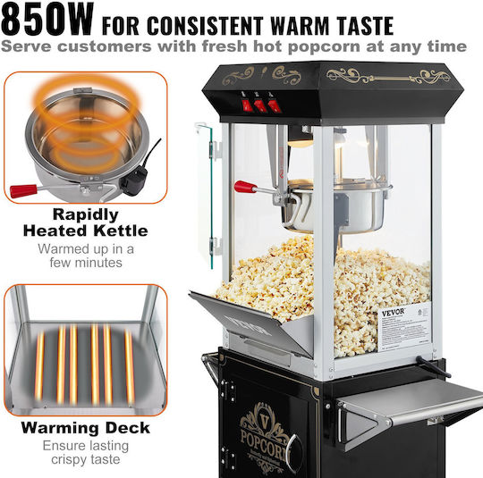 Vevor Commercial Popcorn Machine with Stroller 850W