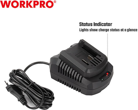 WorkPro Φορτιστής Μπαταριών Εργαλείου 20V Λιθίου