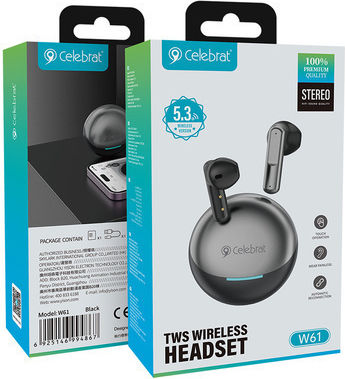 Celebrat W61 Earbud Bluetooth Handsfree Ακουστικά με Θήκη Φόρτισης Μαύρα