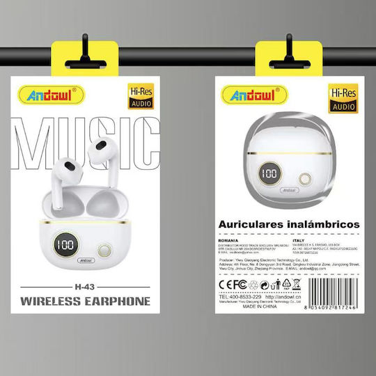 Andowl H-43 Earbud Bluetooth Handsfree Ακουστικά με Θήκη Φόρτισης Λευκά