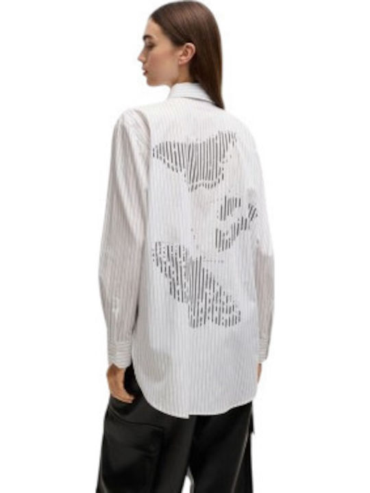 Women's Long Sleeve Shirt White-Black