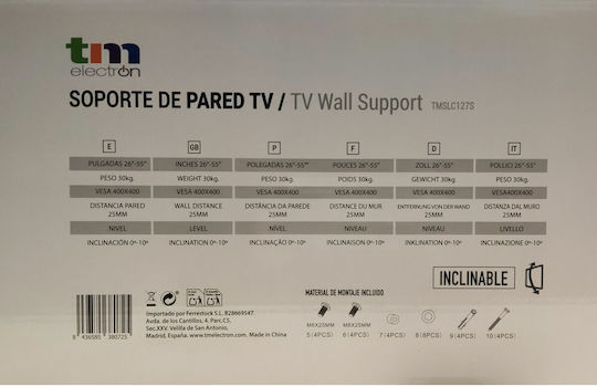 TM Electron TMSLC127S Wall TV Mount up to 50" and 30kg