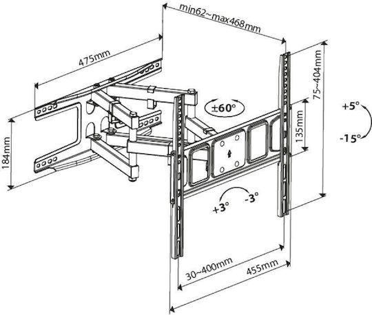 Bravo Br Led 12 tm75069 Wall TV Mount with Arm up to 75" and 40kg Black
