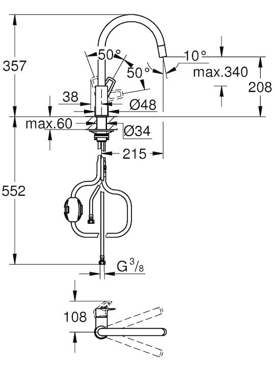 Grohe Bauloop Robinete de chiuvetă Baterie de Bucătărie Bancă Bronz