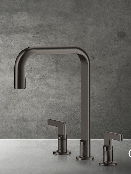 Gessi Inciso Kitchen Faucet Counter Black Brushed Metal