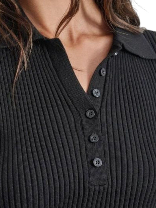 Women's Polo Blouse Short Sleeve Black