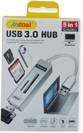 Andowl Q-hu803 3-Port USB 3.0 Hub with USB-A Connection Silver