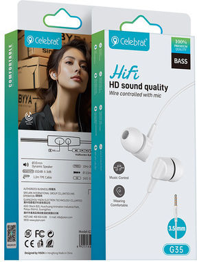 Celebrat G35-WH In-ear Handsfree Headphones with Connector 3.5mm White