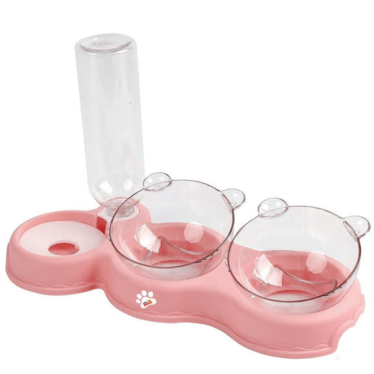 Linomag Automatisches Futter- und Wasserschale für Hund & Katze 2x 500ml 15cm in Rosa Farbe