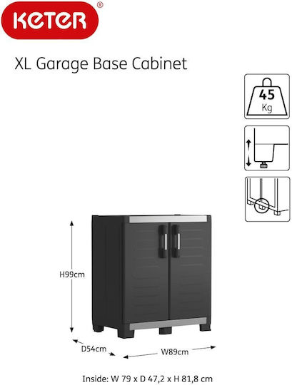 Δίφυλλη Ντουλάπα Garage Πλαστική με 1 Ράφι Μαύρο / Γκρι 89x54x99εκ.
