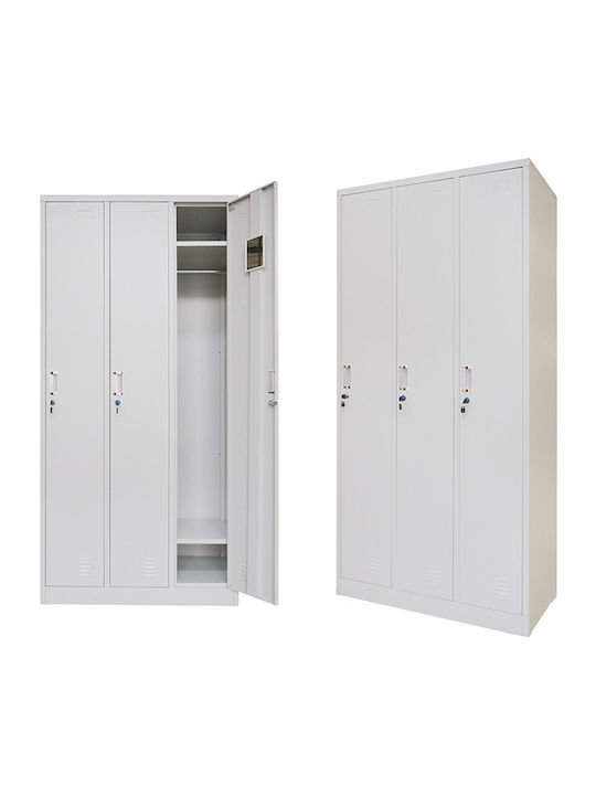 Dulap Metalic Galvanizat Cu Din Posibilitatea De Blocare Cu 3 Dulapuri Fără Picioare 90x45x185 Cm