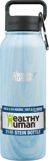 Healthy Human Stein Bottle Thermos Stainless Steel BPA Free 621ml Light Blue Wood