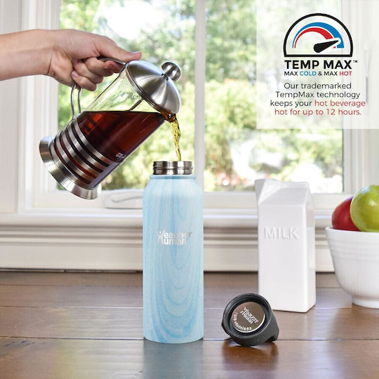 Healthy Human Stein Bottle Thermos Stainless Steel BPA Free 621ml Light Blue Wood