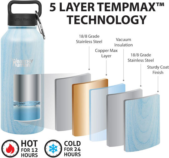 Healthy Human Stein Bottle Thermos Stainless Steel BPA Free 621ml Light Blue Wood