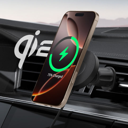 Spigen SGP OneTap Pro 4 Qi2 Suport Auto pentru Telefon cu magnet și Încărcare Wireless MagSafe Neagră