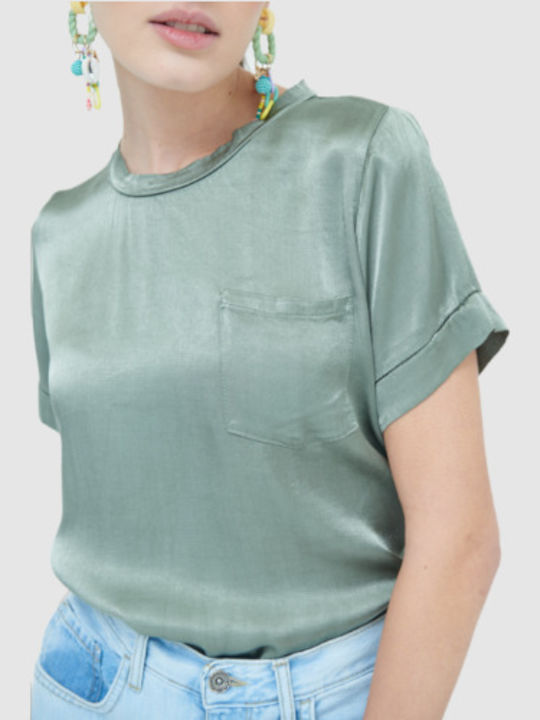 Bluza Damă Satin Mâneci Scurte Verde